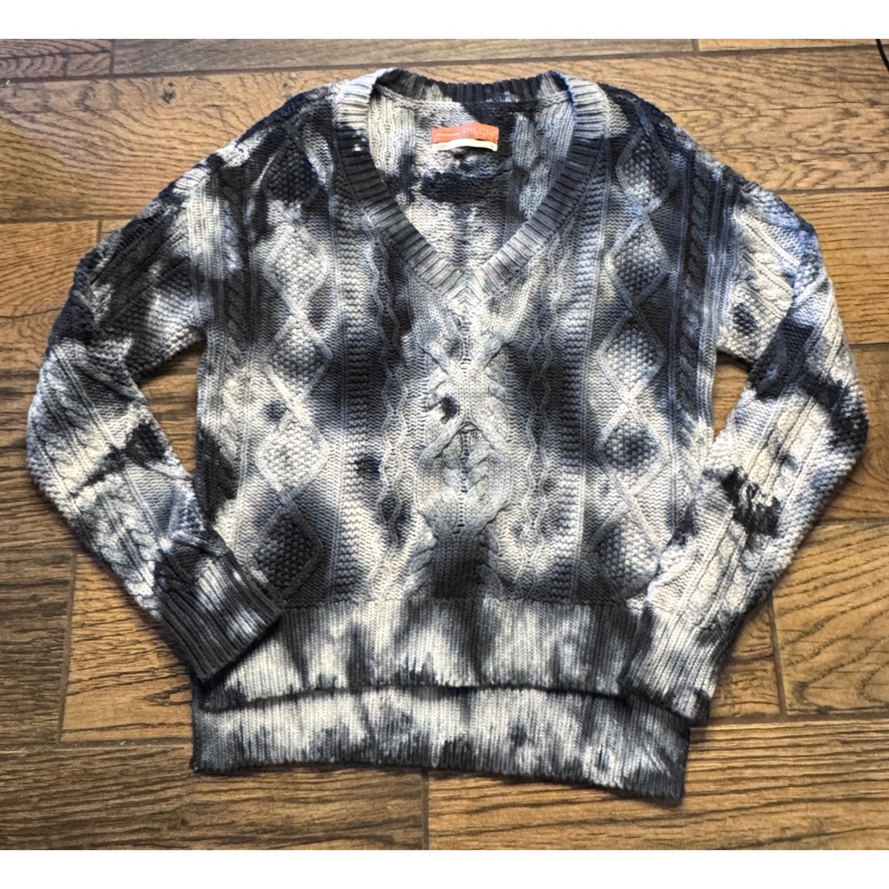 PILCRO ANTHROPOLOGIE Tie Dye Cable Knit V Neck Sweater‎ XS Oversized Hi Low Cozy